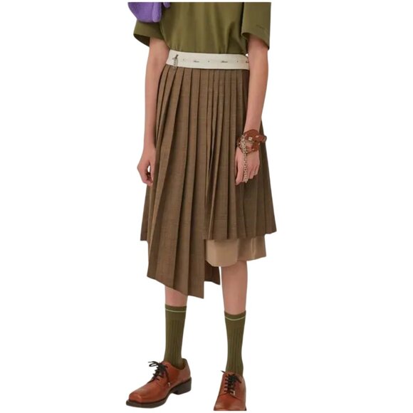 Ader Error Conak Skirt size A2 M L pleated plaid check brown layered wool - Picture 1 of 14